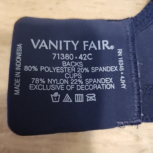 Vanity Fair Bra 42C Navy Blue Wireless Lightly Lined 71380 - Picture 3 of 3